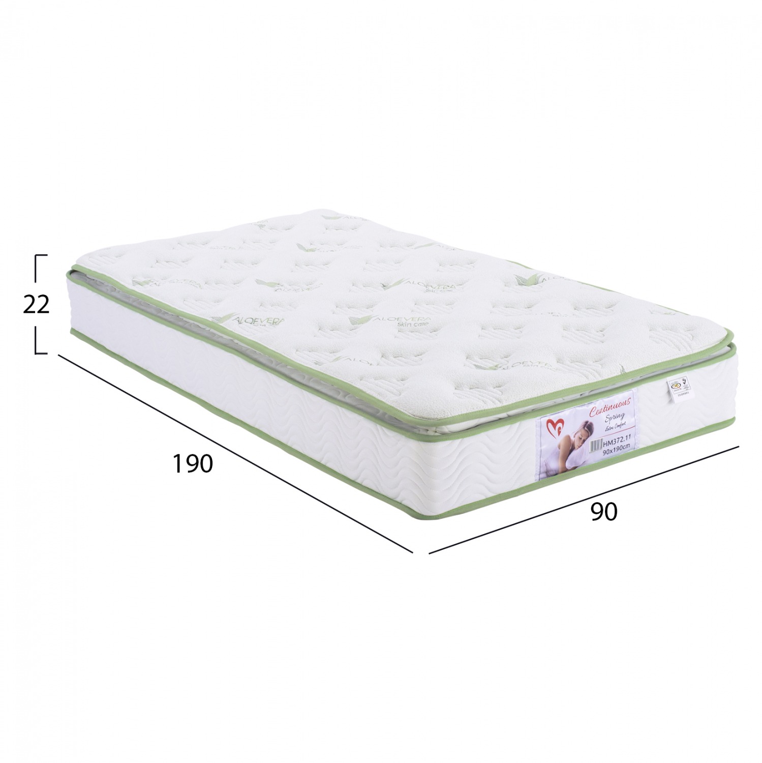 ΣΤΡΩΜΑ CONTINUOUS SPRING ΜΕ ΑΝΩΣΤΡΩΜΑ ALOE VERA 90X190 HM372.11 ΜΟΝΗΣ ΟΨΗΣ - Image 4
