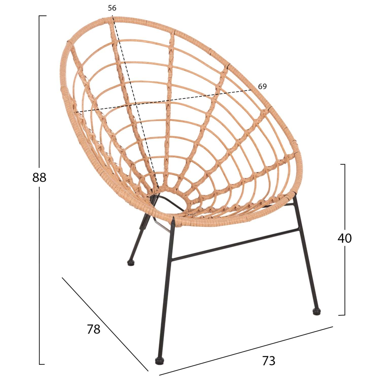 ΠΟΛΥΘΡΟΝΑ ΤΥΠΟΥ ΦΩΛΙΑ ΜΕΤΑΛΛΙΚΗ ALLEGRA HM5458.11 ΜΕ WICKER ΜΠΕΖ 73x78x88Υεκ. - Image 4
