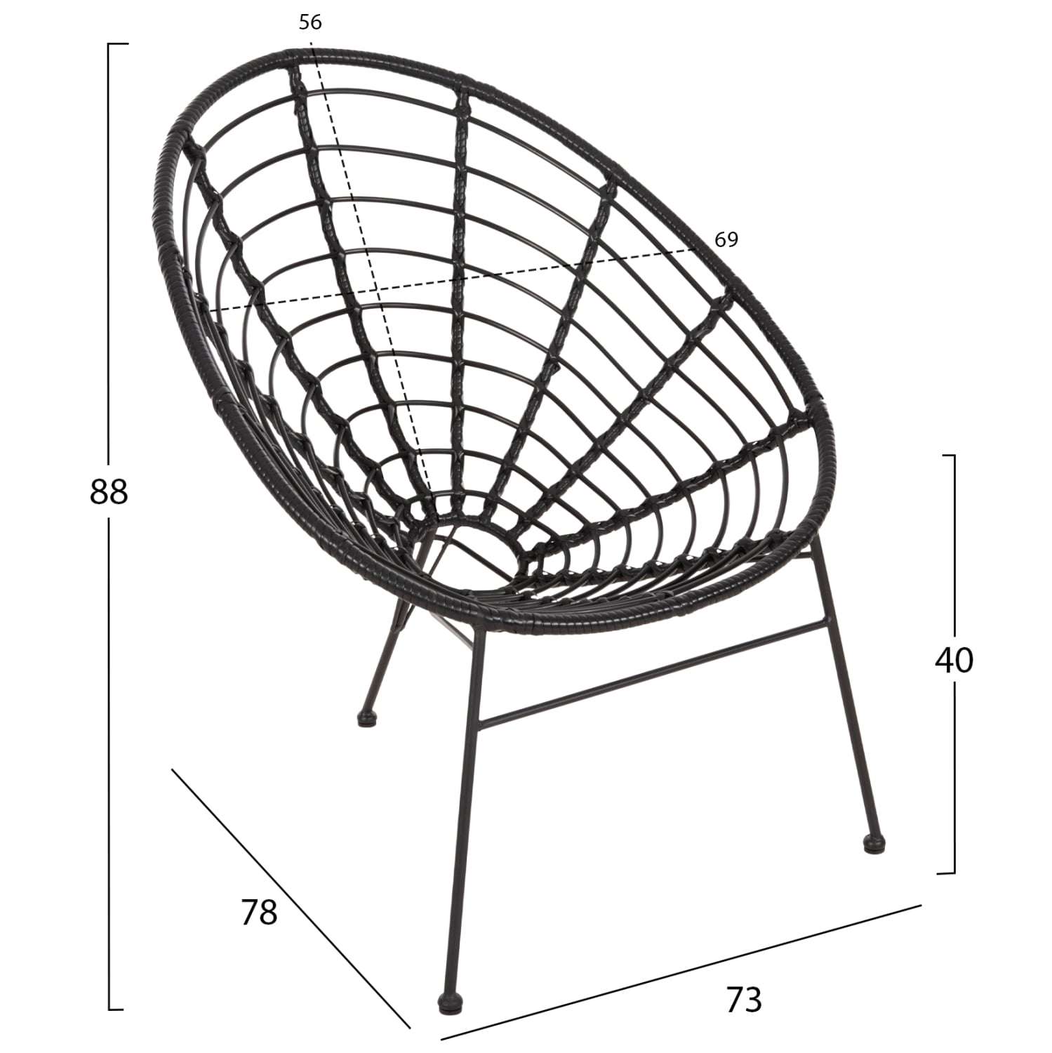 ΠΟΛΥΘΡΟΝΑ ΤΥΠΟΥ ΦΩΛΙΑ ΜΕΤΑΛΛΙΚΗ ALLEGRA HM5458.12 ΜΕ WICKER-ΜΑΥΡΟ 73x78x88Υεκ. - Image 4