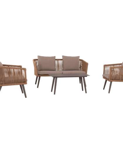 ΣΑΛΟΝΙ ΕΞ.ΧΩΡΟΥ 4ΤΜΧ FREJA HM6057.04 ΑΛΟΥΜ.ΚΑΠΟΥΤΣΙΝΟ-PE RATTAN & ΜΑΞΙΛΑΡΙΑ ΜΠΕΖ